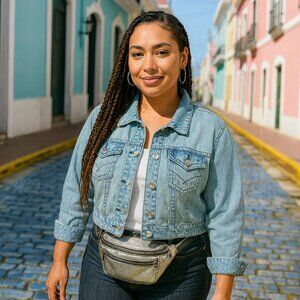 Vintage Y2K Denim Jacket HWY Jeans Crystal Button Western Style 2X Plus Size